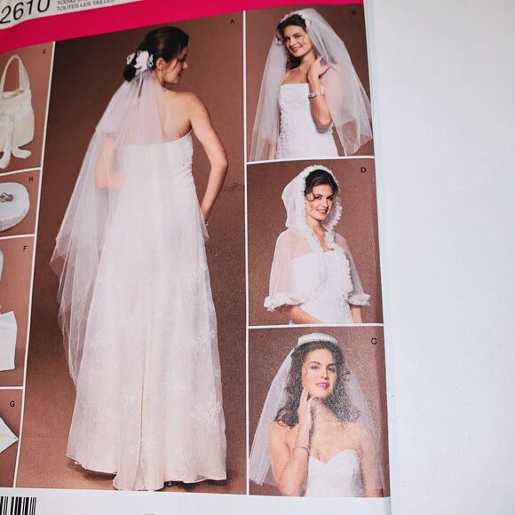 Simplicity Pattern 2610 Bridal Veil Accessories Capelet Ring Pillow Bag One Size - Picture 2 of 9